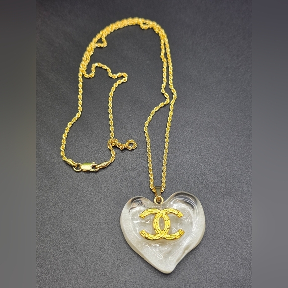 Chanel Heart Pendant Necklace – Resin Heart + Gold Filled Over S925 Chain - Picture 2 of 4